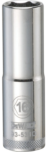 DeWALT DWMT93531OSP Drive Socket, 16 mm Socket, 1/2 in Drive, 6-Point, Vanadium Steel, Polished Chrome